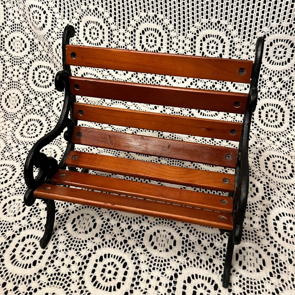 Vintage Miniature Wooden Cast Iron Bench | Doll Plant